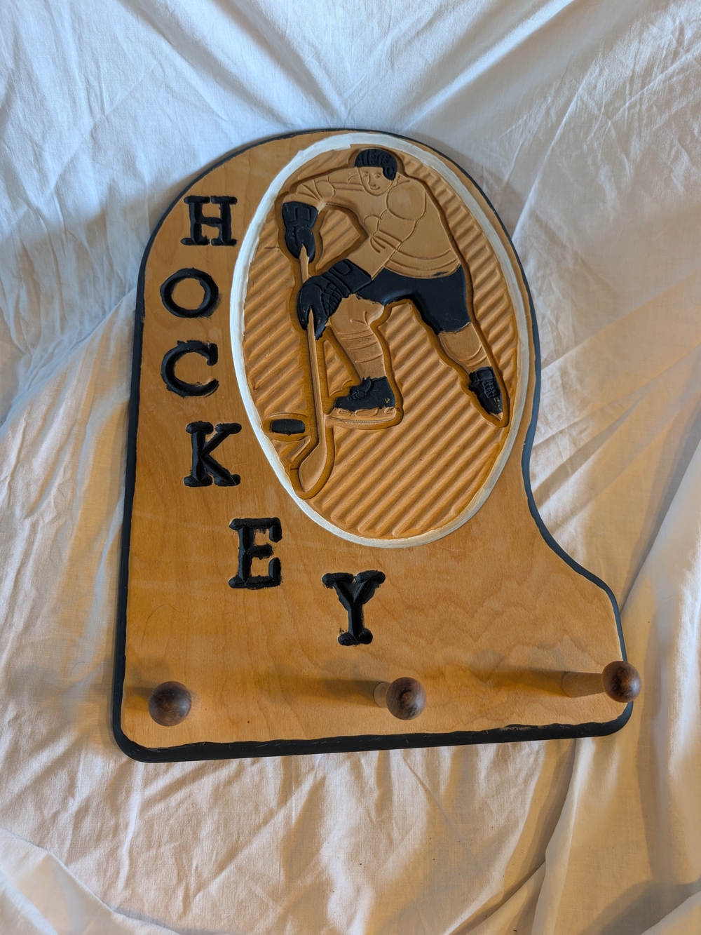 2/80$ Vintage Natural Wood Hockey Hook Rack with Black Accents